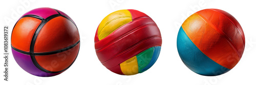 Colorful Variety of Basketballs for Sports Photography, isolated on transparent background