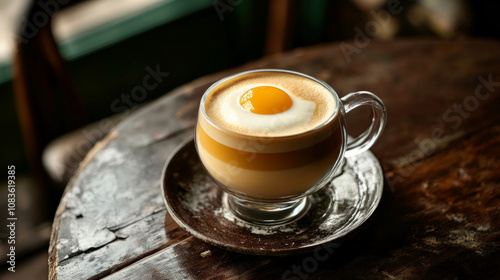 Egg coffee drink with creamy foam in traditional style. AI generative photo