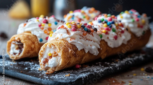 Crispy cannoli, beautifully presented for a festive dessert table. AI generative. photo