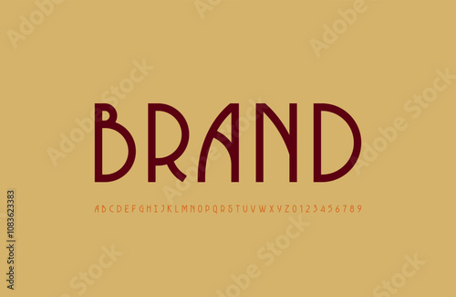 Modern art font uppercase alphabet made retro style, trendy letters from A to Z and numbers from 0 to 9, vector illustration 10EPS.