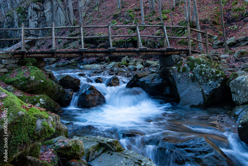 Corno alle Scale Regional Park Dardagna Waterfalls in Autumn with Variegated Colors photo