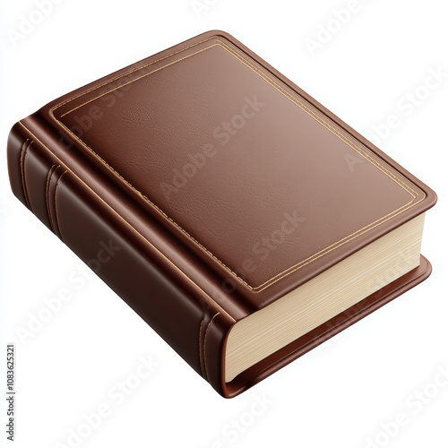 Elegant Brown Leather Bound Book on Isolated White Background for Use in Literary, Educational, or Artistic Contexts with Vintage Aesthetic Appeal photo