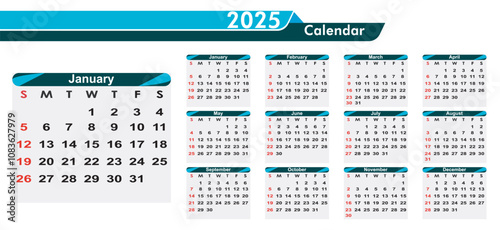 Premium Vector 2025 calendar design template, Editable calendar 2025 date plan 2025,  yearly calendar 2025