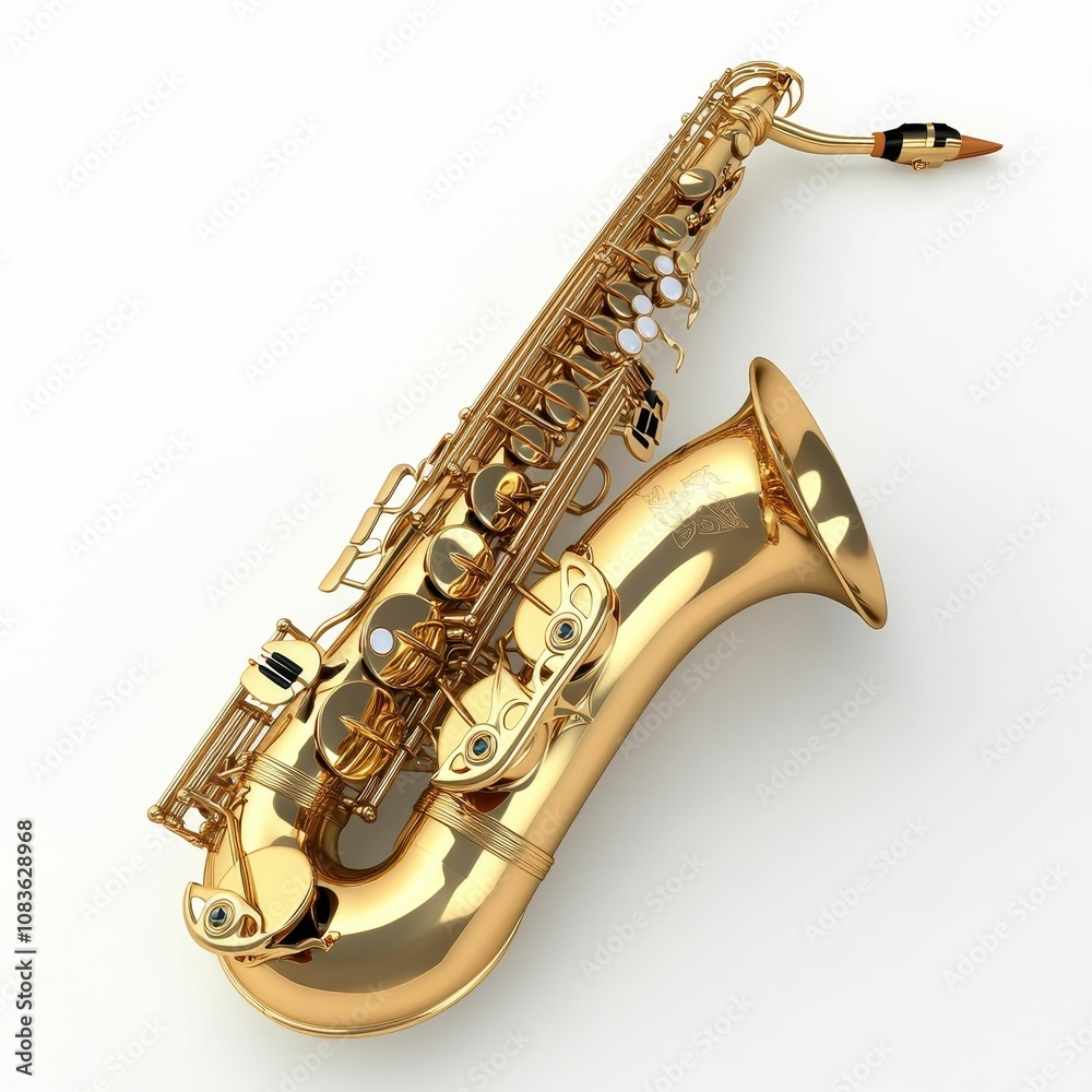 Fototapeta premium Gold saxophone on a white background.
