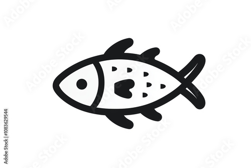 PNG cut out isolated background.  A clean and modern black-and-white line art illustration of a fish, featuring a minimalist style. photo