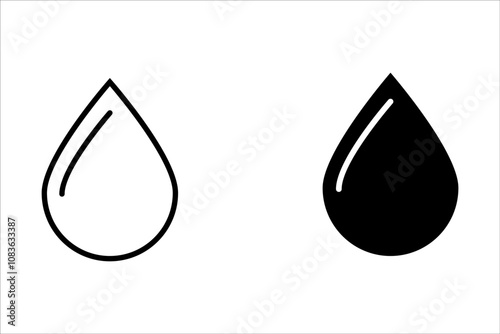 set of  Water or oil drop set. Vector black glyph and line icons isolated on white background.