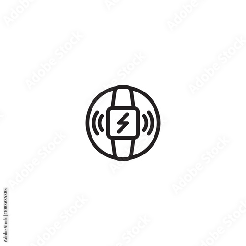 Smart watch wireless charging on icon. Wireless charging pad with a lightning bolt symbol, indicating compatibility with Qi-certified devices. Editable icon.
