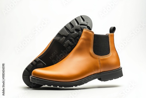 Brown leather Chelsea boot with black sole. photo