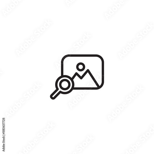 Search image picture icon. Visual representation of searching for or examining details within an image using a magnifying glass. Editable icon.