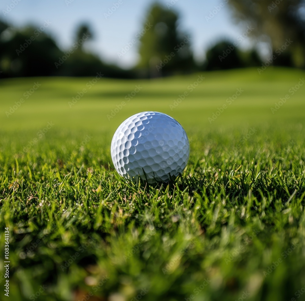Obraz premium golf ball on the tee, on a grassy green fairway, with a blurred background