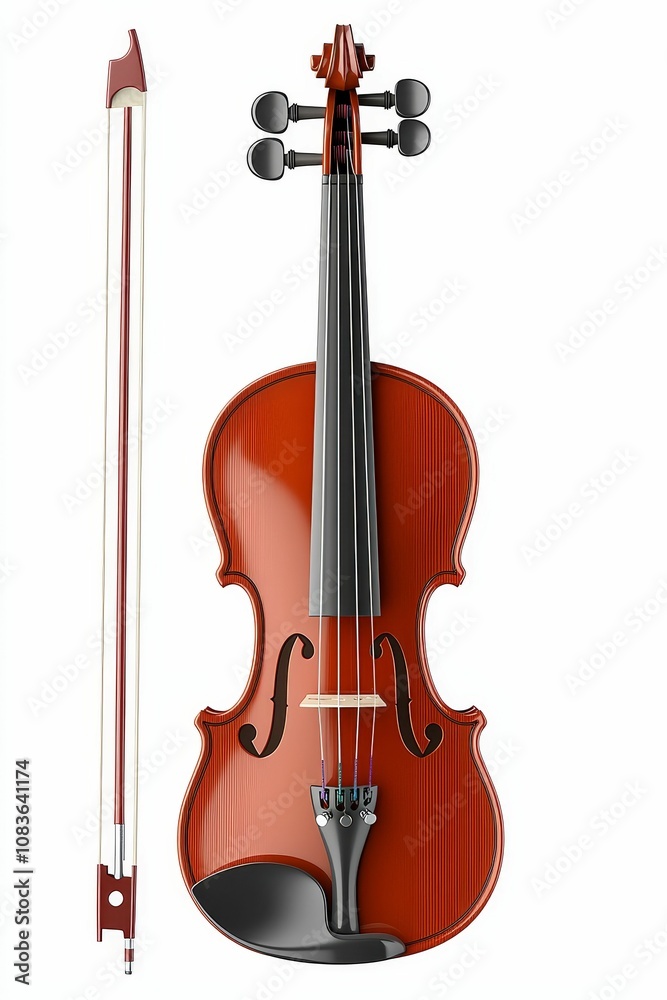 Fototapeta premium A violin with bow on white background.