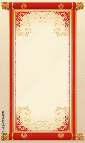 Traditional Chinese Scroll with Gold and Red Decorations