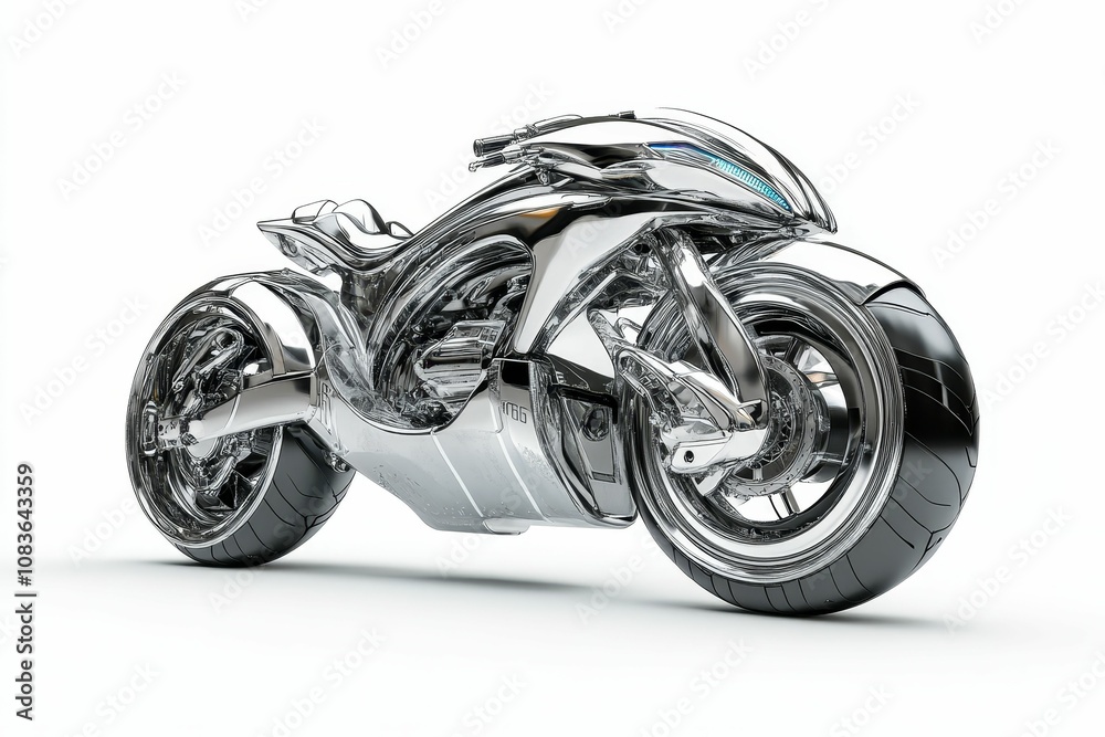 Obraz premium Chrome motorcycle on white background.