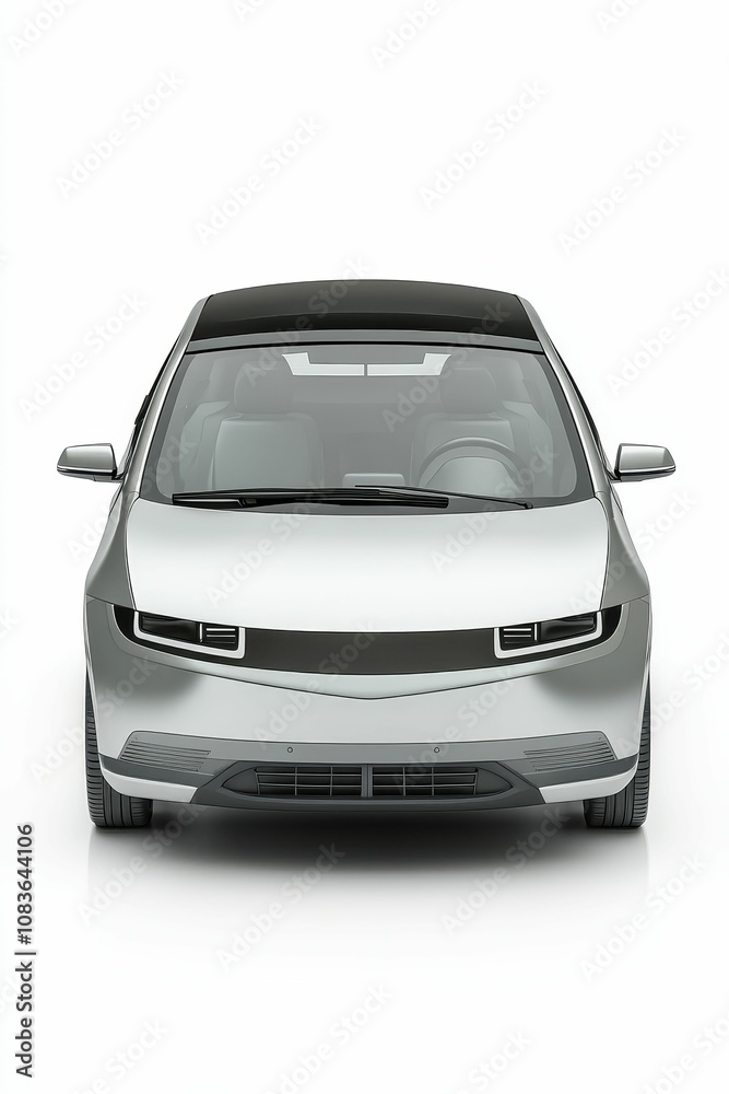 Fototapeta premium Silver car front view isolated on white.