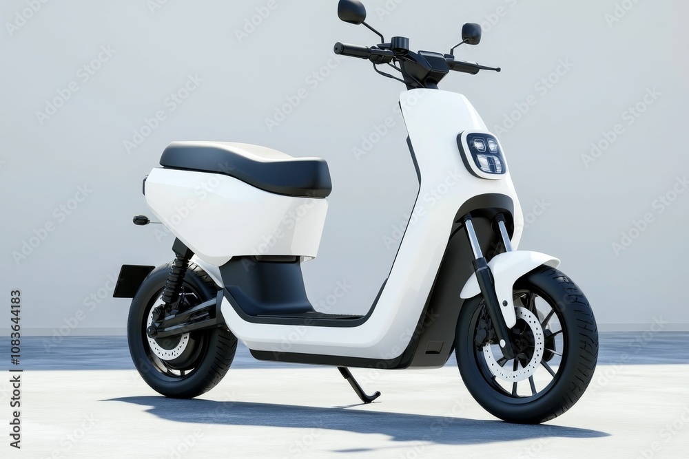Obraz premium White electric scooter parked on concrete.