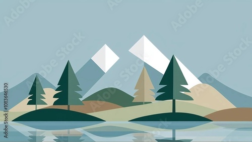 Winter Mountain Landscape with Christmas Tree