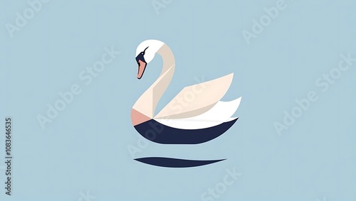 Beautiful white swan gracefully glides across the tranquil lake, its reflection mirroring the serene nature