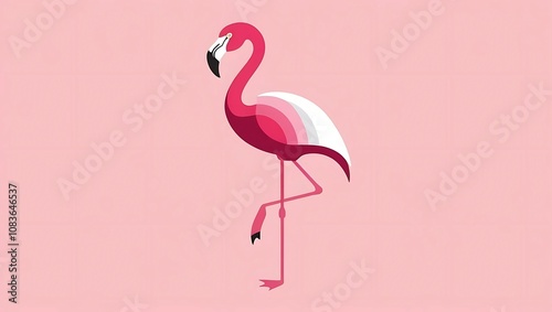 Pink vector flamingo illustration with cute cartoon bird silhouette in tropical nature