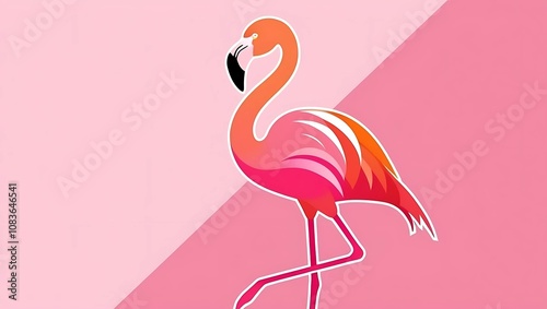 Pink flamingo vector illustration, cute cartoon bird on water