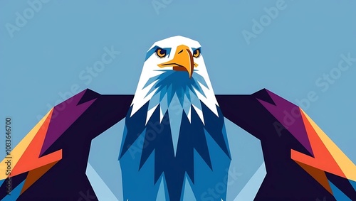 A majestic bald eagle, a symbol of American wildlife, soars high above with outstretched wings