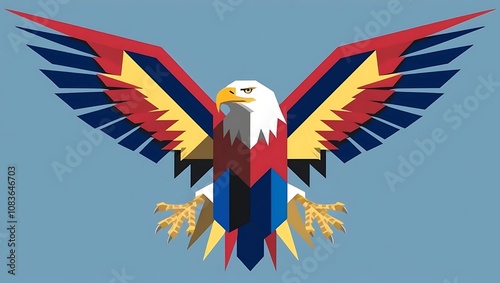 Soaring Eagle Vector Illustration with Waving Flag, a Symbol of Freedom and Patriotism