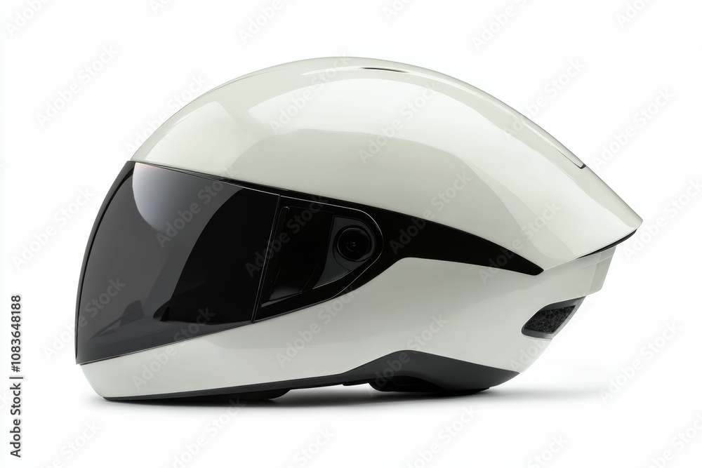 Fototapeta premium White motorcycle helmet with black visor.