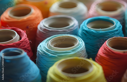 Vibrant Thread Spools in Rainbow Colors for Craft and Creation photo