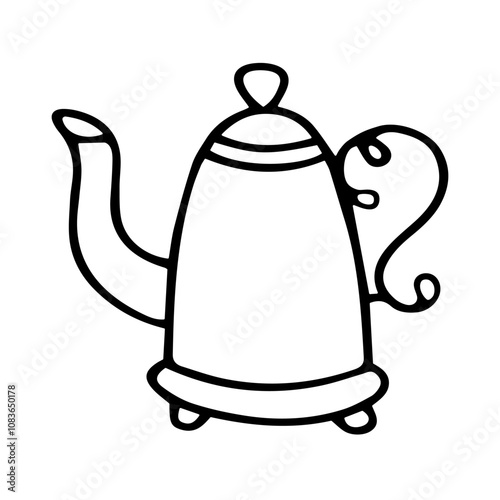 Funny doodle teapot. Vector Coffee pot in oriental style. Cartoon teaware