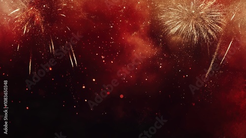 3D banner featuring red and gold fireworks bursting across the top, leaving ample space below for text.