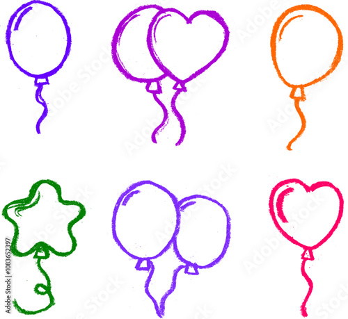 Balloon Crayon Chalk Drawing Vector Set