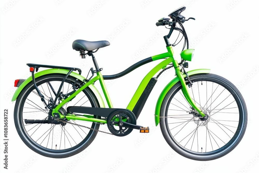 Fototapeta premium Green electric bicycle isolated on white background.
