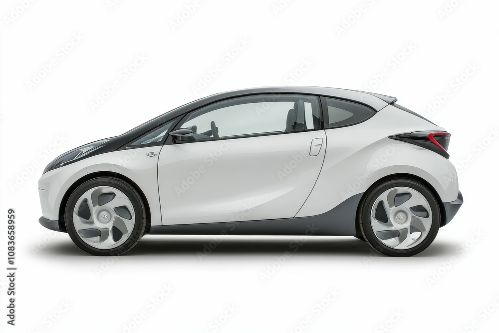 Fototapeta premium White car with black roof on white background.