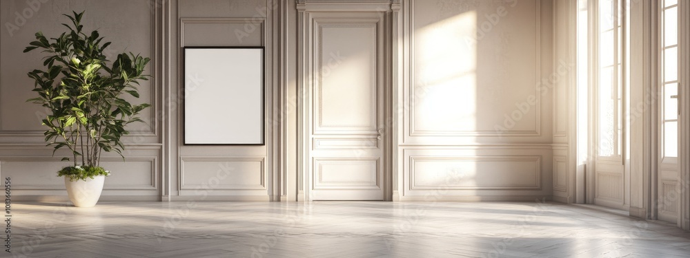 Fototapeta premium Elegant Empty Room with White Walls and Sunlight.