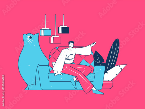 Home indoor character scene flat vector concept operation hand drawn illustration
