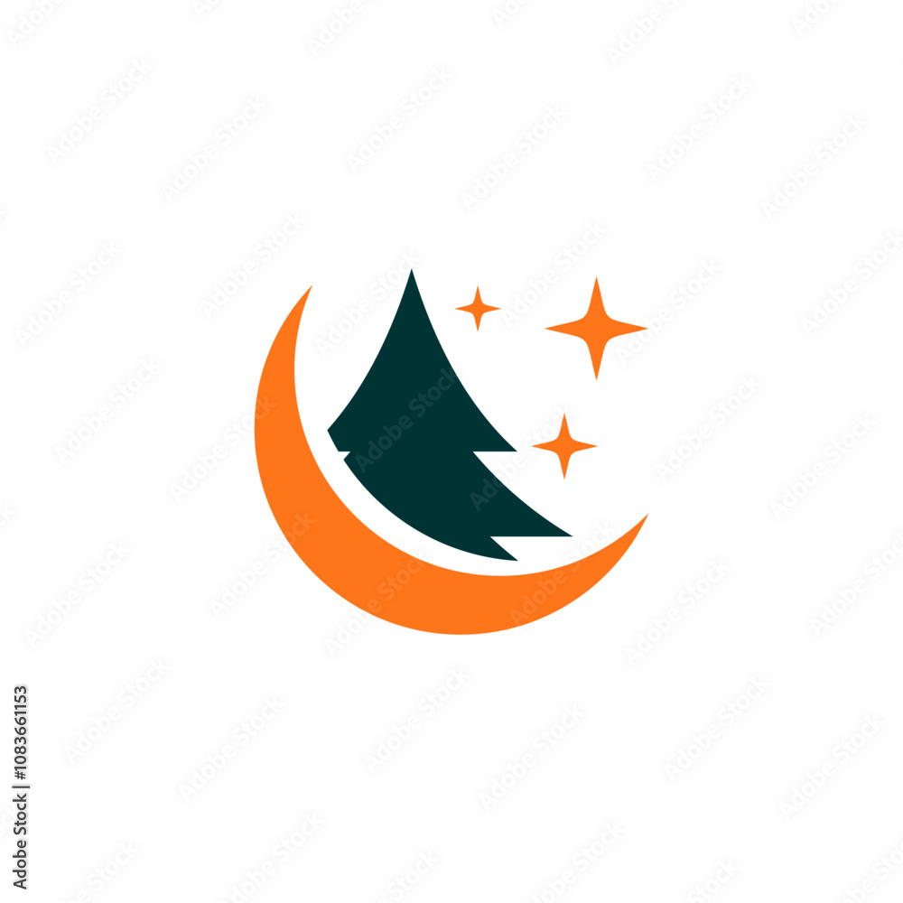 Fototapeta premium pine tree, fir and moon star logo design, vector, symbol 