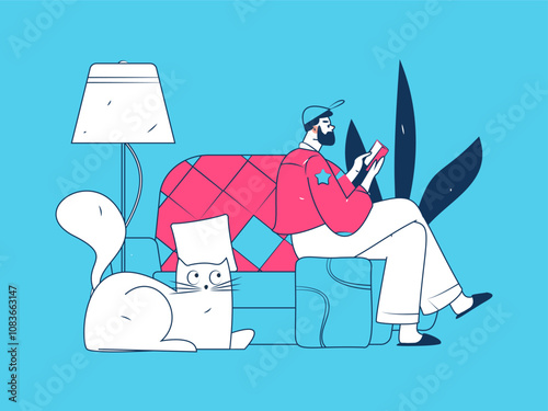 Home indoor character scene flat vector concept operation hand drawn illustration
