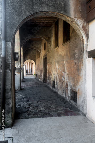 Dettaglio dei portici del centro storico di Portogruaro in Veneto photo