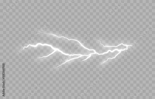 Vector lightning PNG. Thunderstorm lightning, bright flash of light png. Natural phenomenon.