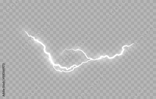 Vector lightning PNG. Thunderstorm lightning, bright flash of light png. Natural phenomenon.