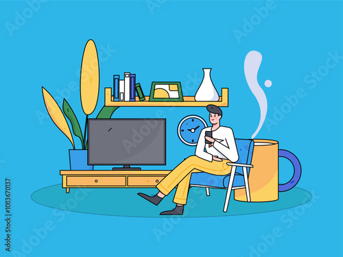 Home indoor character scene flat vector concept operation hand drawn illustration
