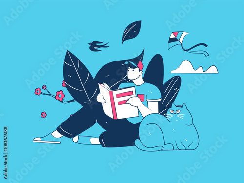 Vector flat illustration of characters in spring
