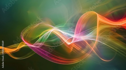 Abstract twisted light trail dynamic shape on green background