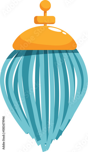 Blue silk tassel with a gold cap, hanging and adding a touch of elegance and sophistication