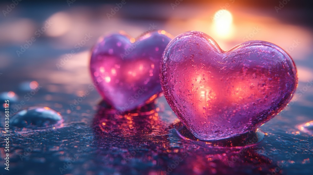 Fototapeta premium Sci-fi Valentine background with holographic hearts and futuristic elements, neon colors