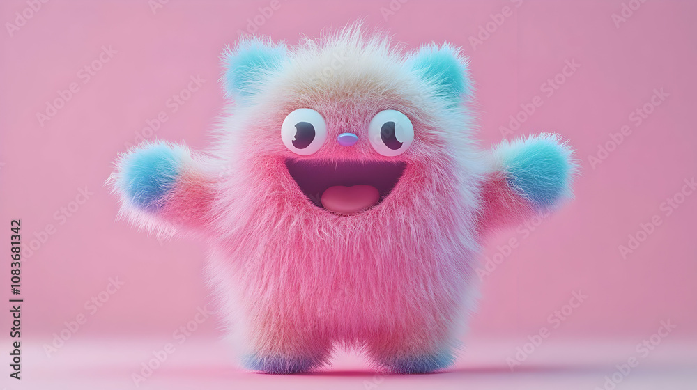 Fototapeta premium Pink Fluffy 3D Monster Illustration