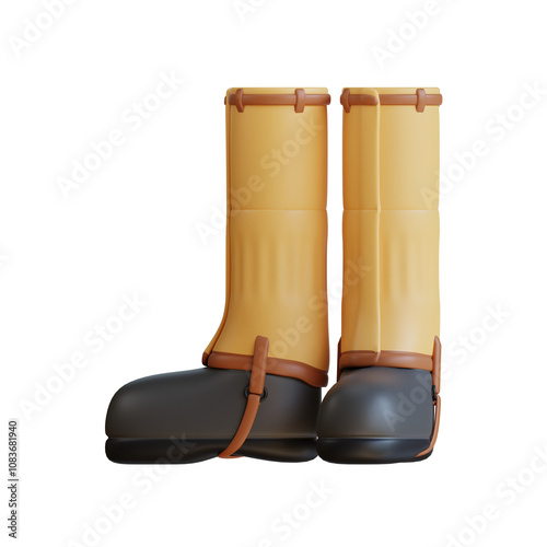 A pair of yellow gaiters were attached to the rubber boots