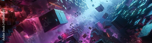 Visualize a futuristic wasteland with distorted geometric shapes