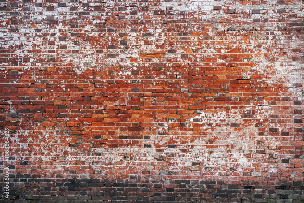 Naklejka premium Brick wall. A beautiful pattern of an old worn brick wall. Closed up pattern of a masonry background. Brickswork