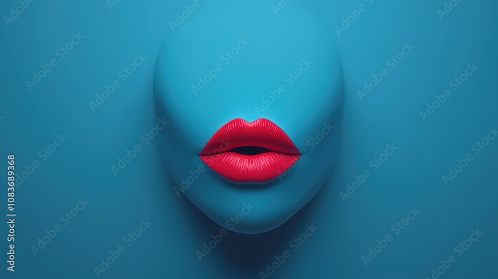 Obraz premium Abstract 3D Render Red Lips on Blue Background Minimalist Beauty Concept