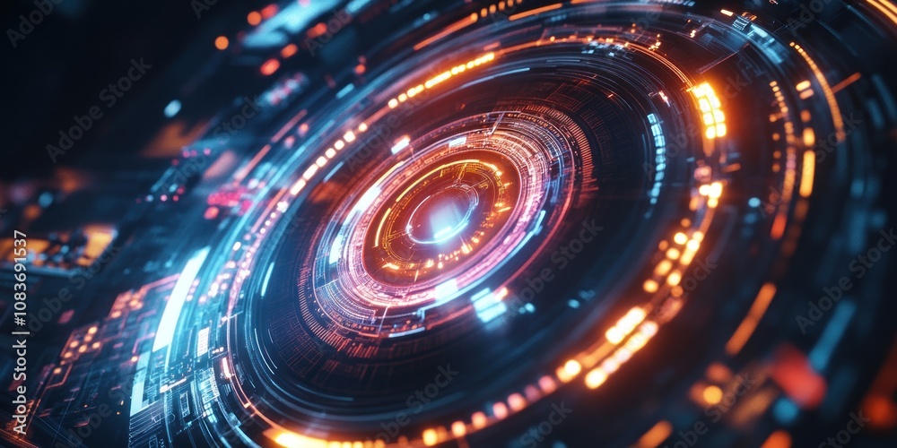Obraz premium Abstract Futuristic Interface with Glowing Circular Elements